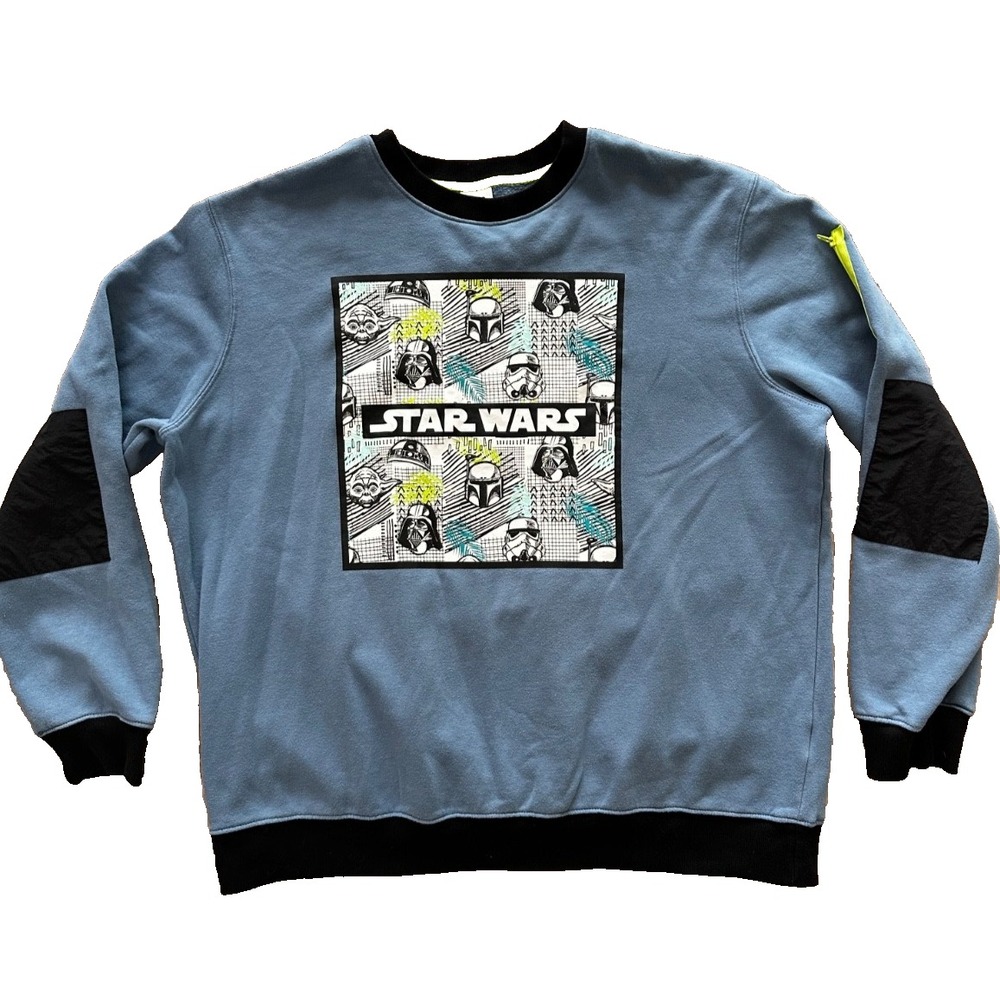 Star Wars Disney Sweatshirt sz XL Blue Graphic Crewneck Elbow Patches